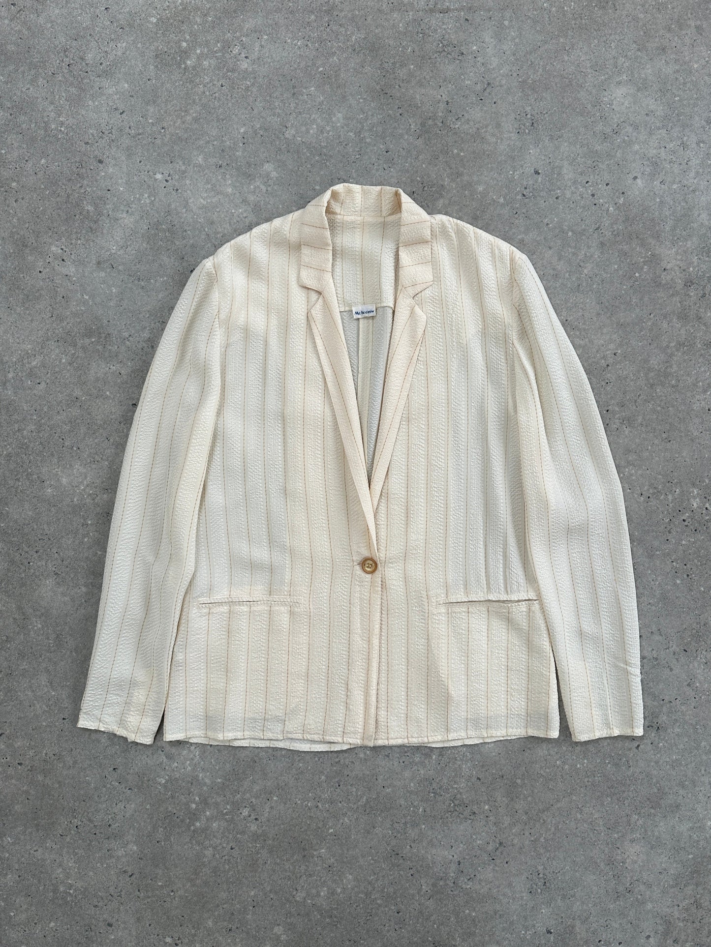 Italian Vintage Pure Silk Stripe Single Button Blazer - M