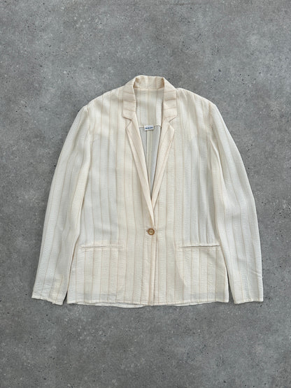 Italian Vintage Pure Silk Stripe Single Button Blazer - M