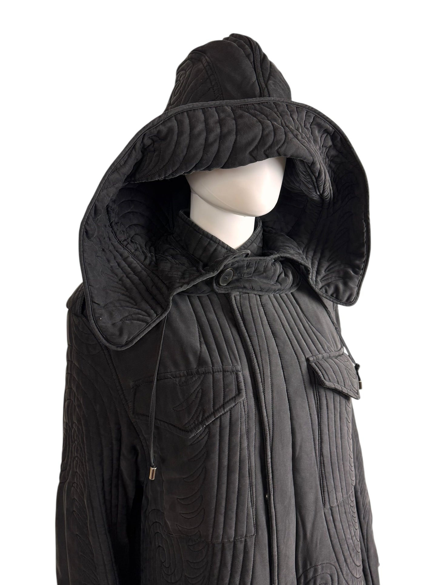 Alexander McQueen c.F/W 2007 silk parka coat | Grey, Multicoloured