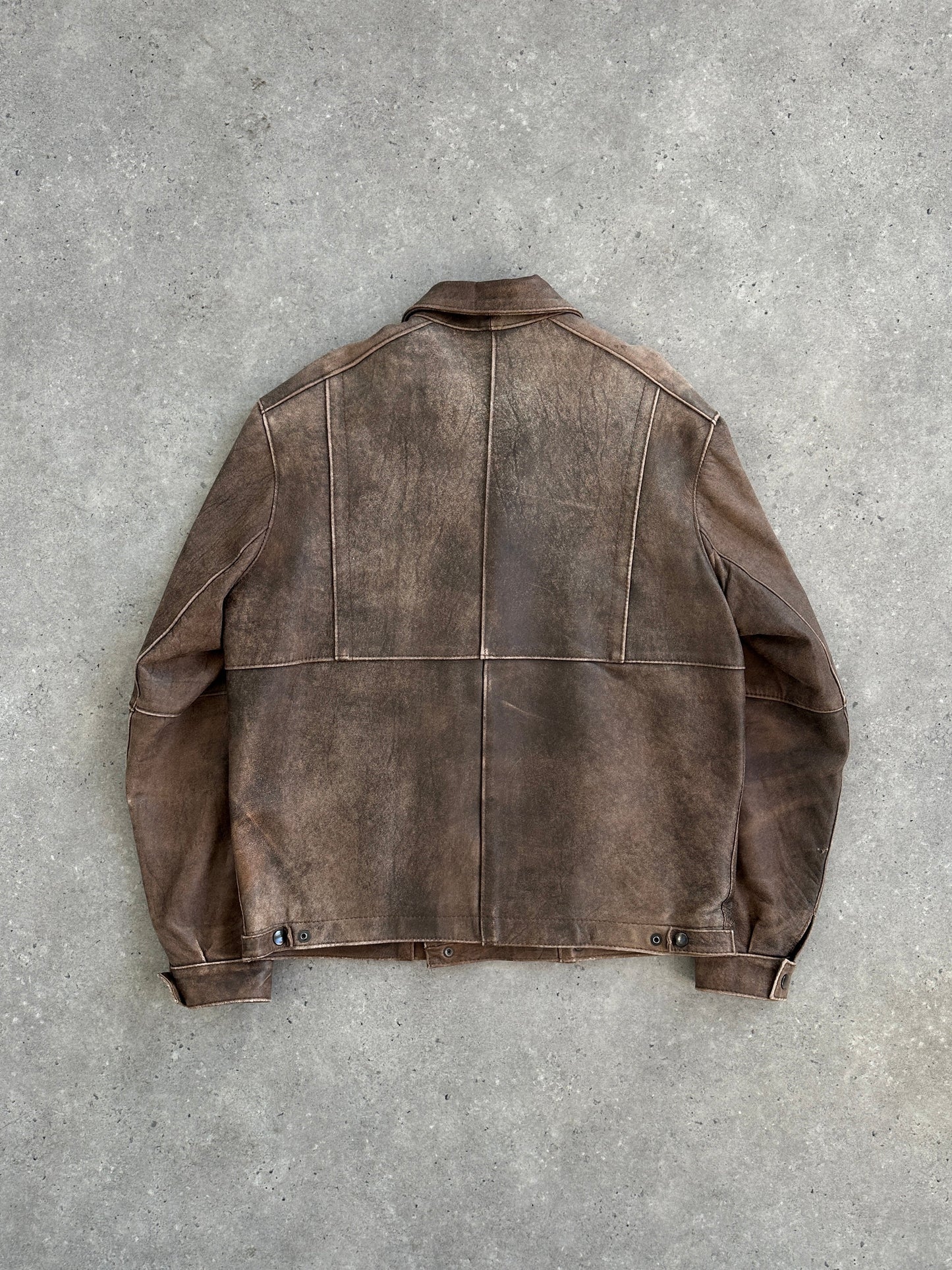 British Vintage Aged Leather Biker Jacket - M/L