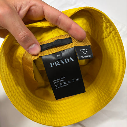 Prada Milano 2020 Re-nylon Yellow Panama Bucket Hat | O/S, Metallic Yellow