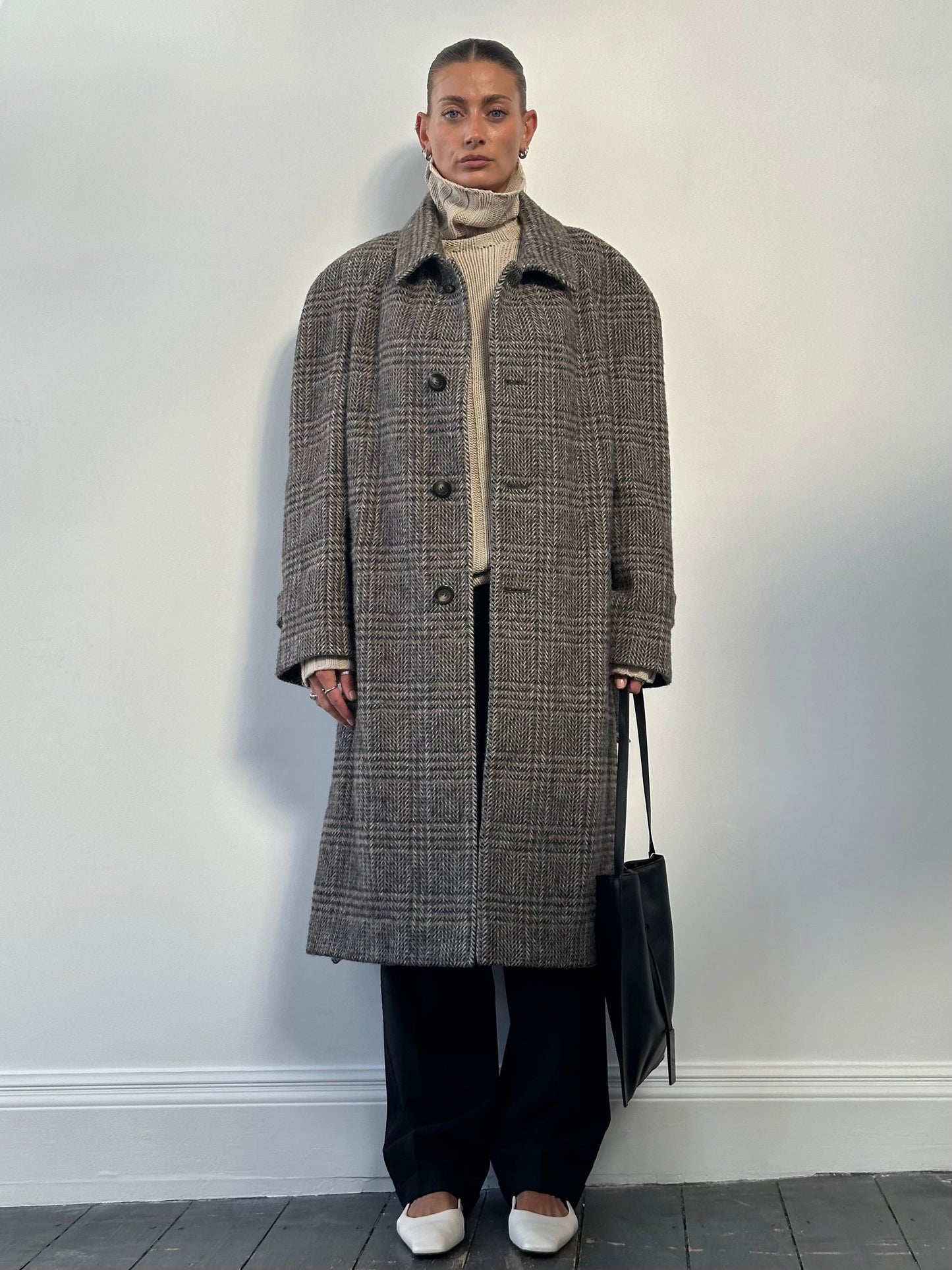 Vintage Wool Check Belted Coat - XL/XXL