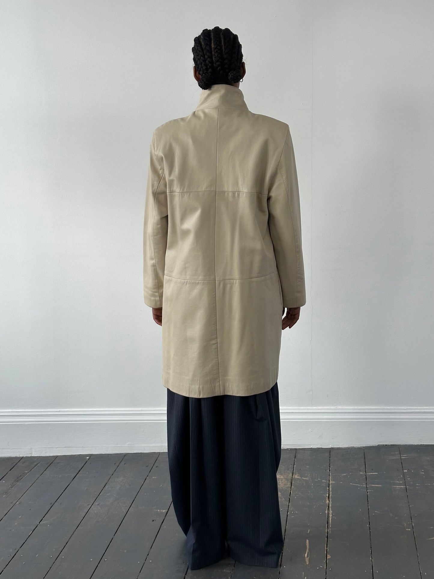 Vintage 1990s High Neck Leather Trench Coat - M/L
