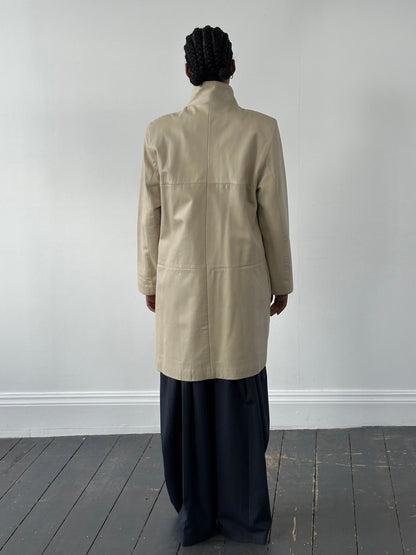 Vintage 1990s High Neck Leather Trench Coat - M/L