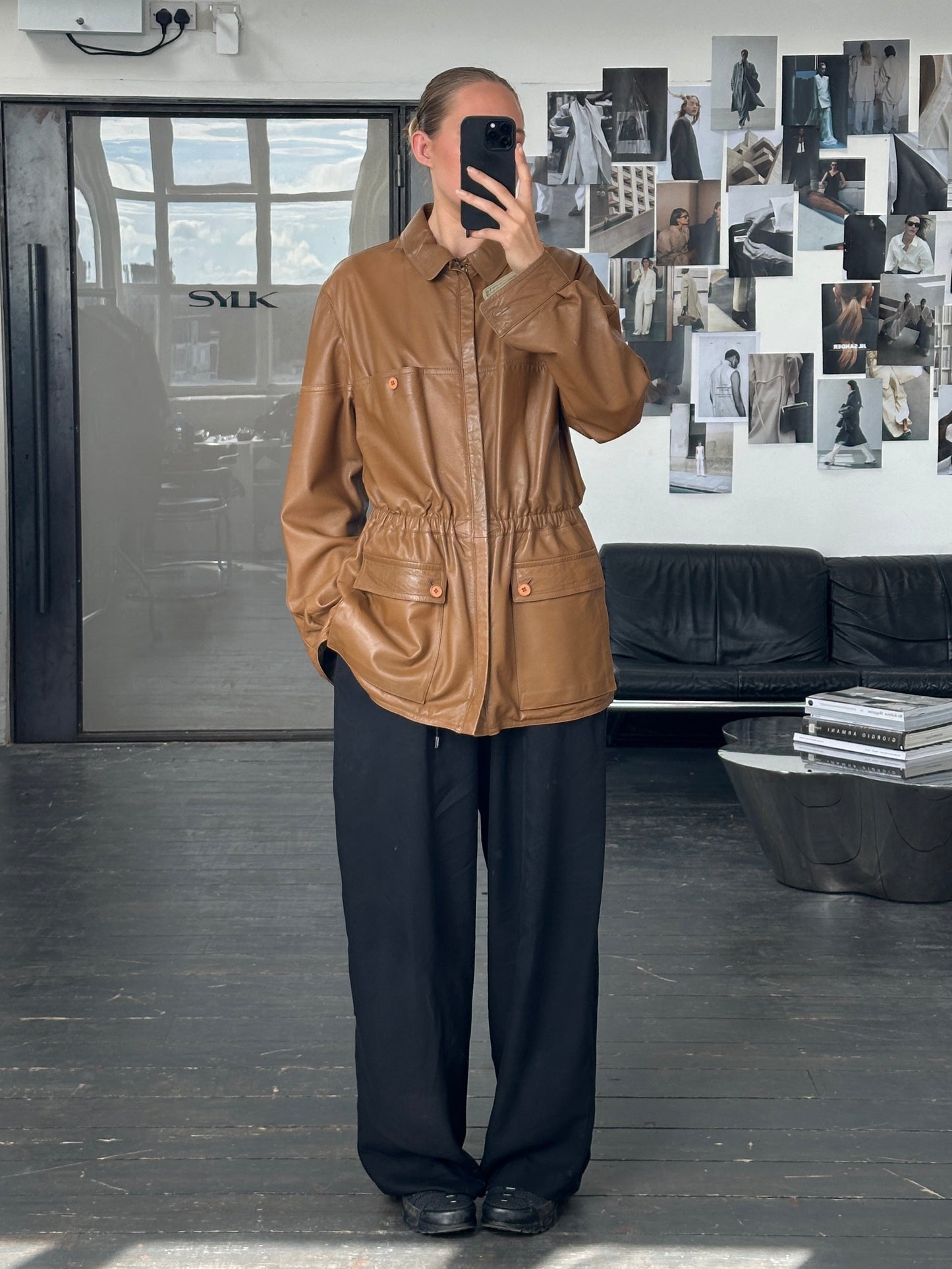 Italian Vintage 1980s Reversible Leather Cinched Jacket - XL