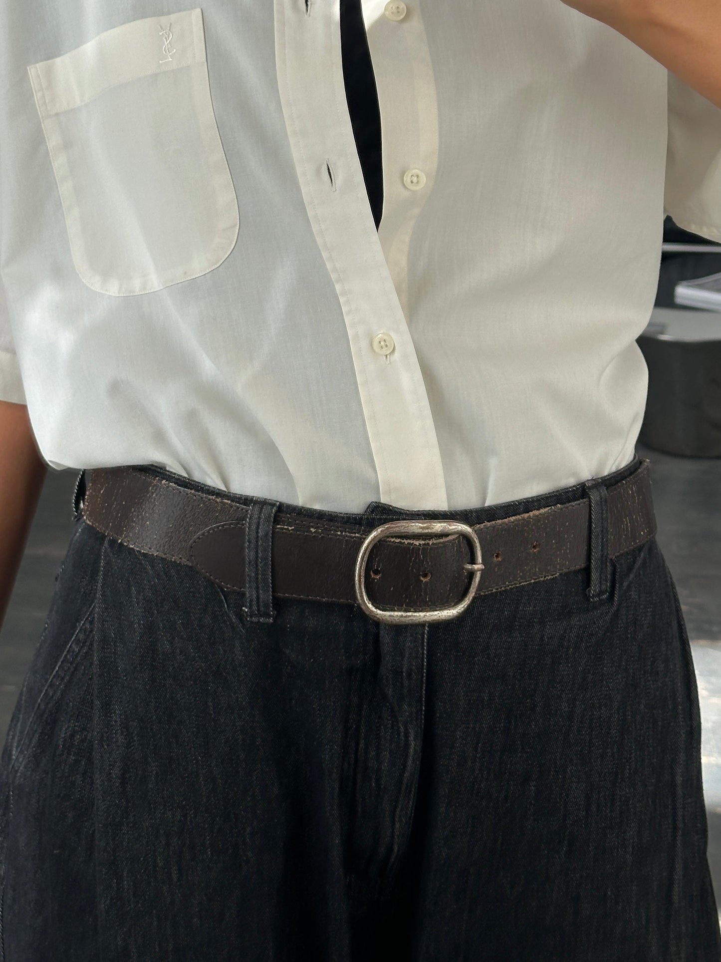 Vintage 1990s Chrome Distressed Leather Belt - W31-35