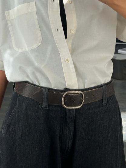 Vintage 1990s Chrome Distressed Leather Belt - W31-35