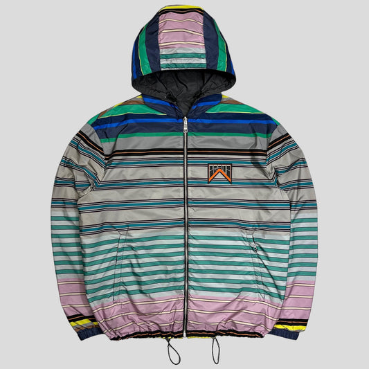 Prada Milano 2018 Reversible Striped Rubber Logo Jacket - S/M - Known Source