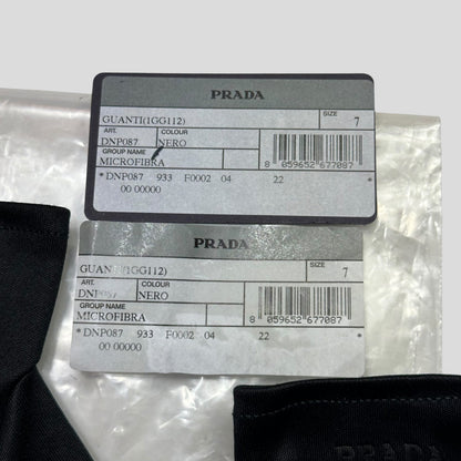 Prada Microfibre Black Embossed Logo Gloves - 6/7 | O/S, Black