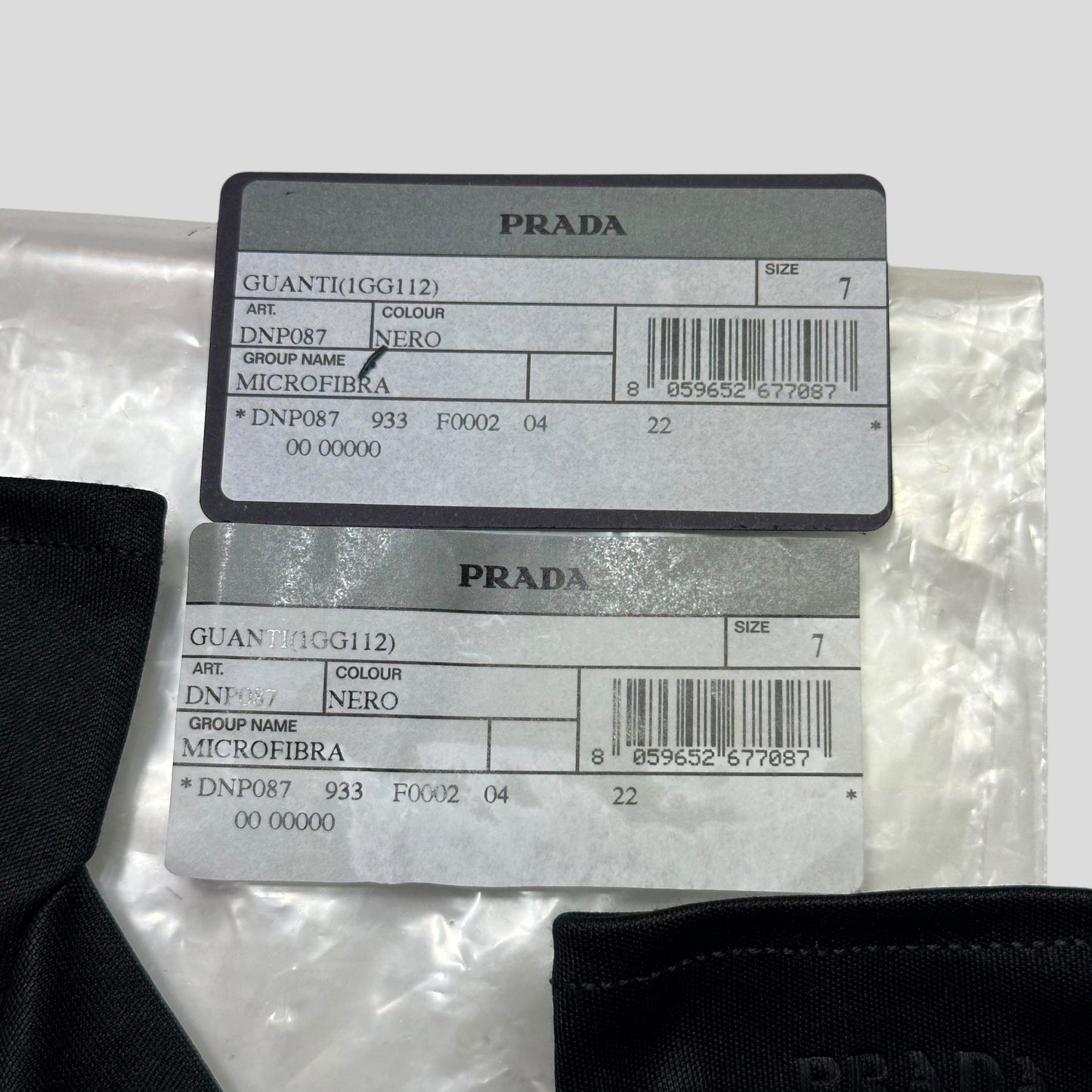 Prada Microfibre Black Embossed Logo Gloves - 6/7 | O/S, Black