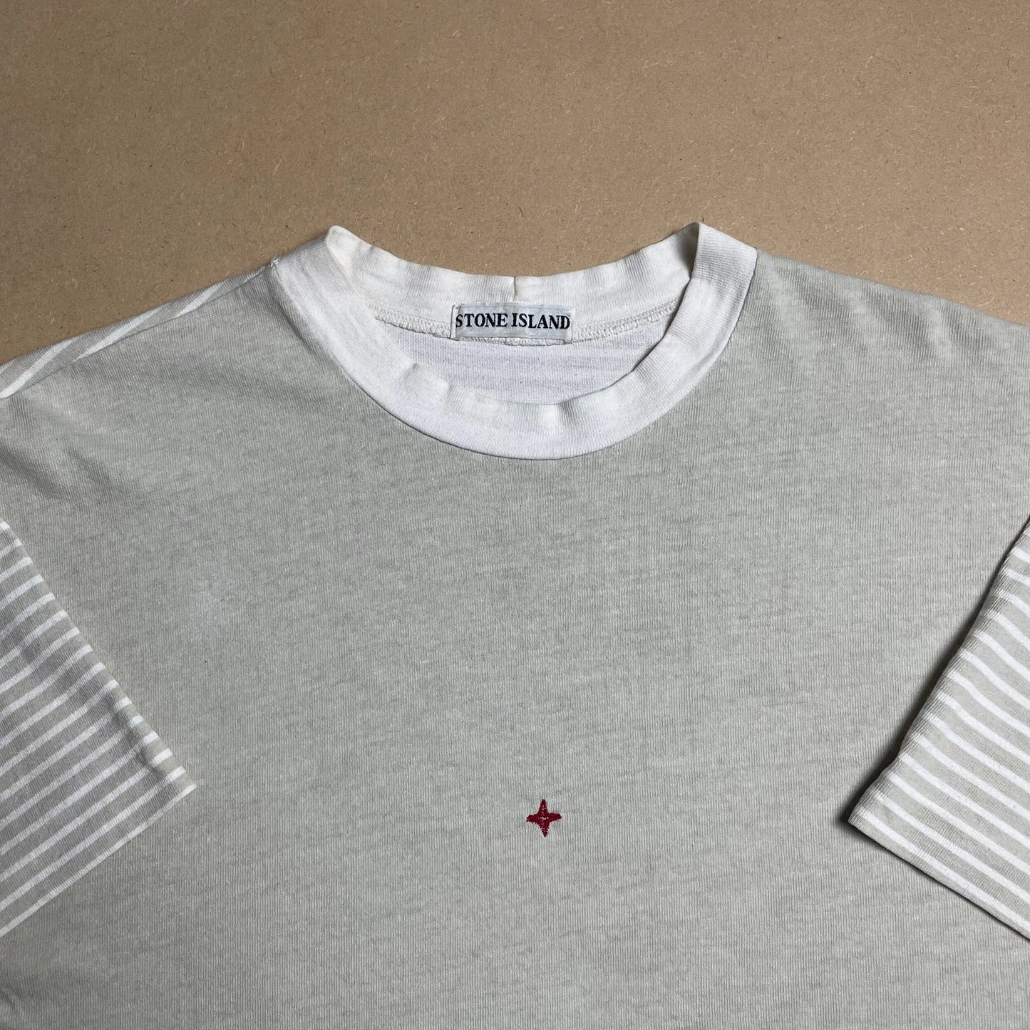 S/S 1986 Stone Grey Marina Spell Out Box Logo T-shirt