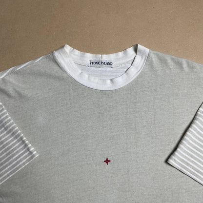 S/S 1986 Stone Grey Marina Spell Out Box Logo T-shirt