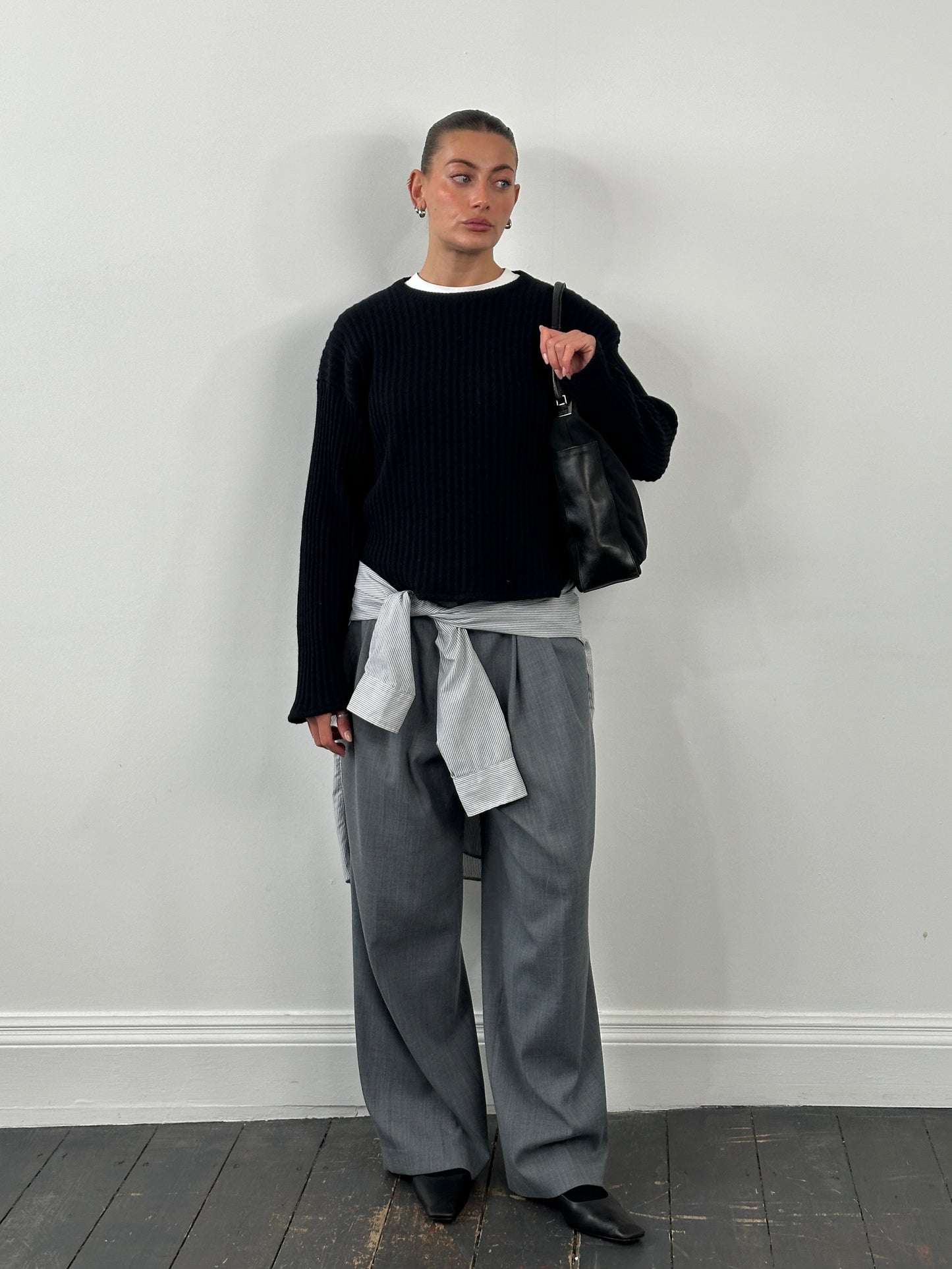 Italian Vintage Pure Cashmere Cropped Ribbed Jumper - L