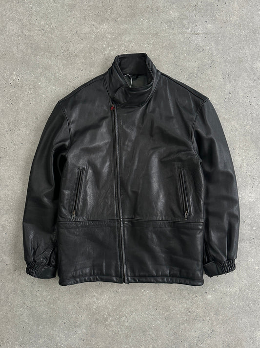 Vintage High Neck Smooth Leather Jacket - L/XL