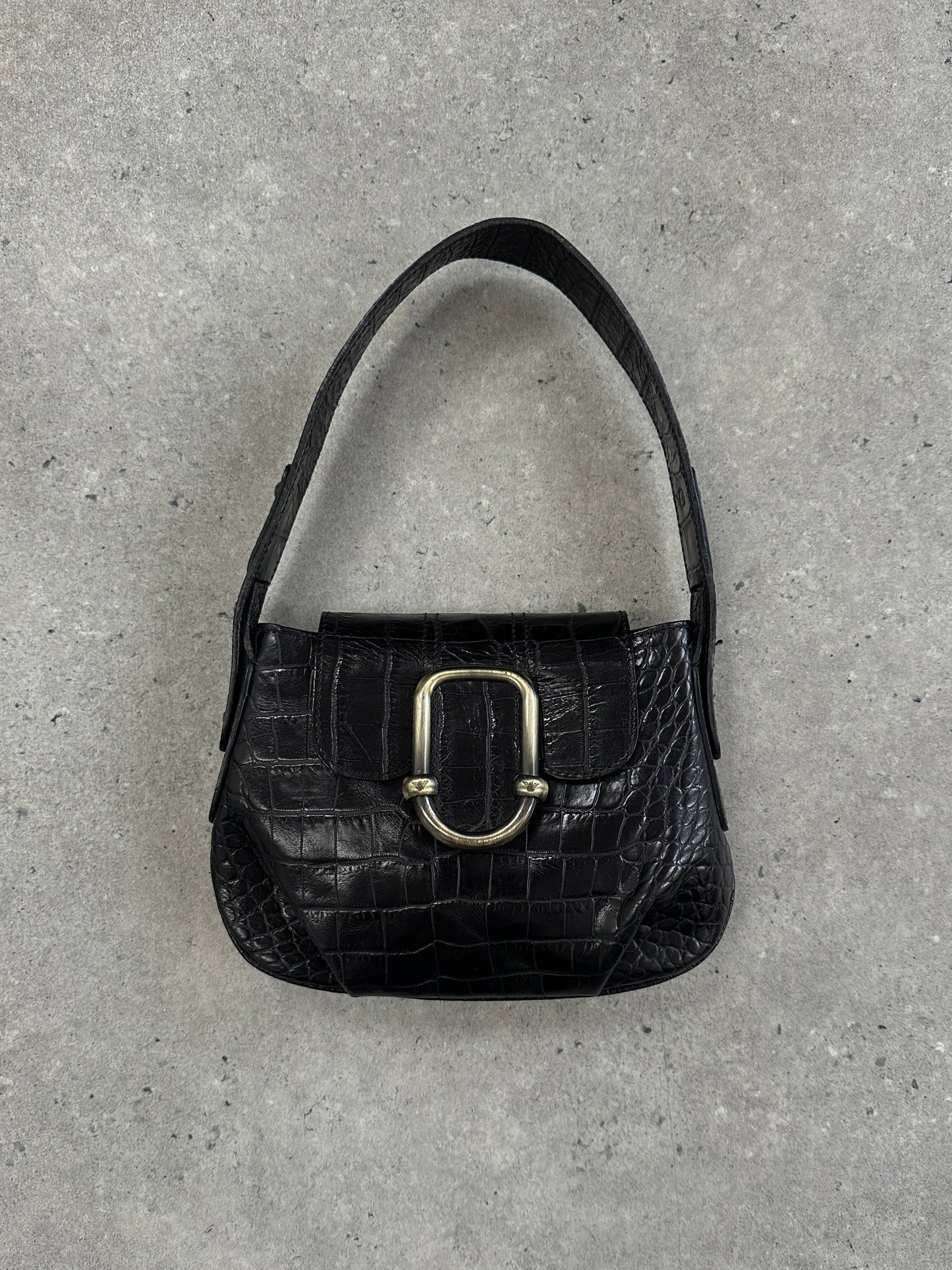 Emporio Armani 1990s Hardware Croc Leather Shoulder Bag