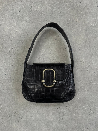 Emporio Armani 1990s Hardware Croc Leather Shoulder Bag