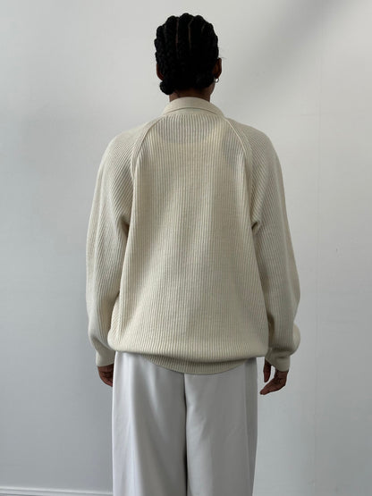 Vintage 1990s Wool Knitted Polo Jumper - XL
