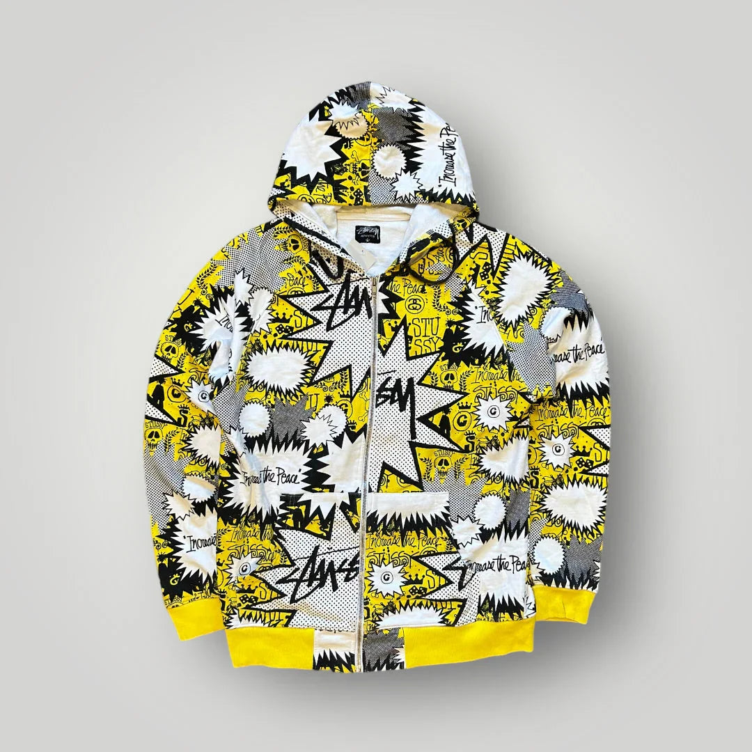 Stüssy 'Increase The Peace' Graffiti Zip Up Hoodie L