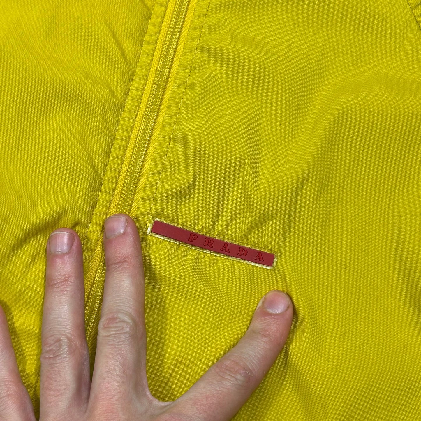 Prada Sport 2011 Acid Yellow Red Tab Nylon Striped Track Jacket - IT48 (M) | Default Title, Acid Yellow