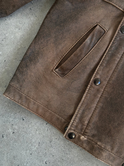 British Vintage Aged Leather Biker Jacket - M/L