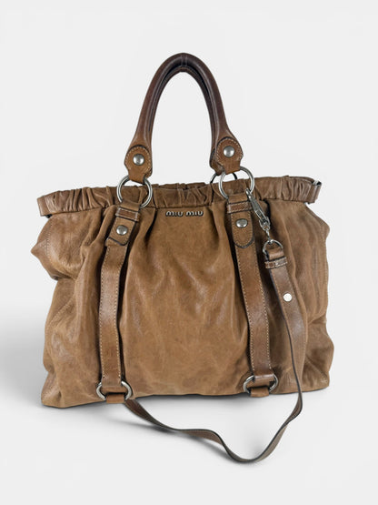2010s Miu Miu Vitello Leather Large 2Way Brown Handbag | O/S, Brown