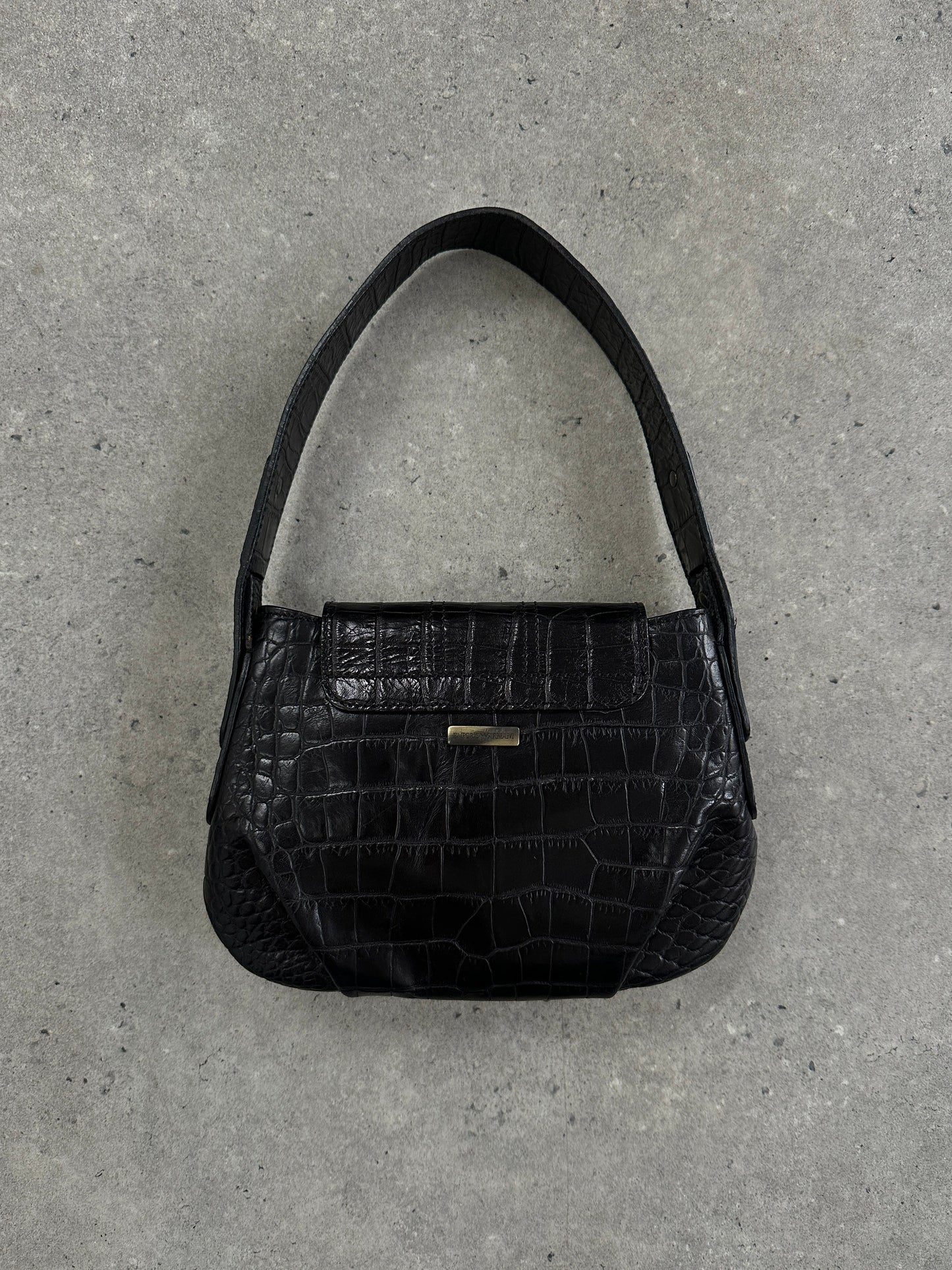 Emporio Armani 1990s Hardware Croc Leather Shoulder Bag
