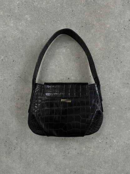 Emporio Armani 1990s Hardware Croc Leather Shoulder Bag