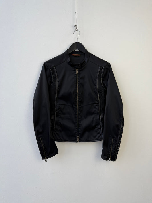 Prada Sport Spring Summer 2000 Mesh & Leather Biker Jacket | O/S, Black