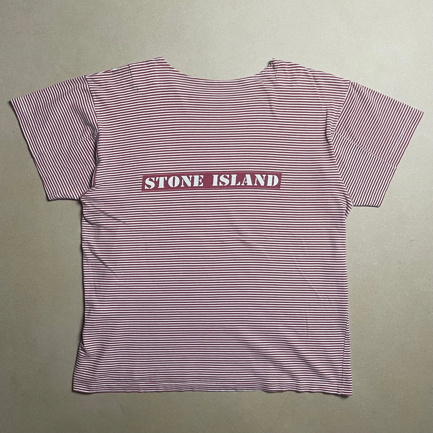 S/S 1987 Crimson Red Striped Box Logo / Mini Compass Breton T-shirt