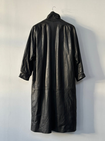 Vintage High Neck Leather Trench Coat - XL