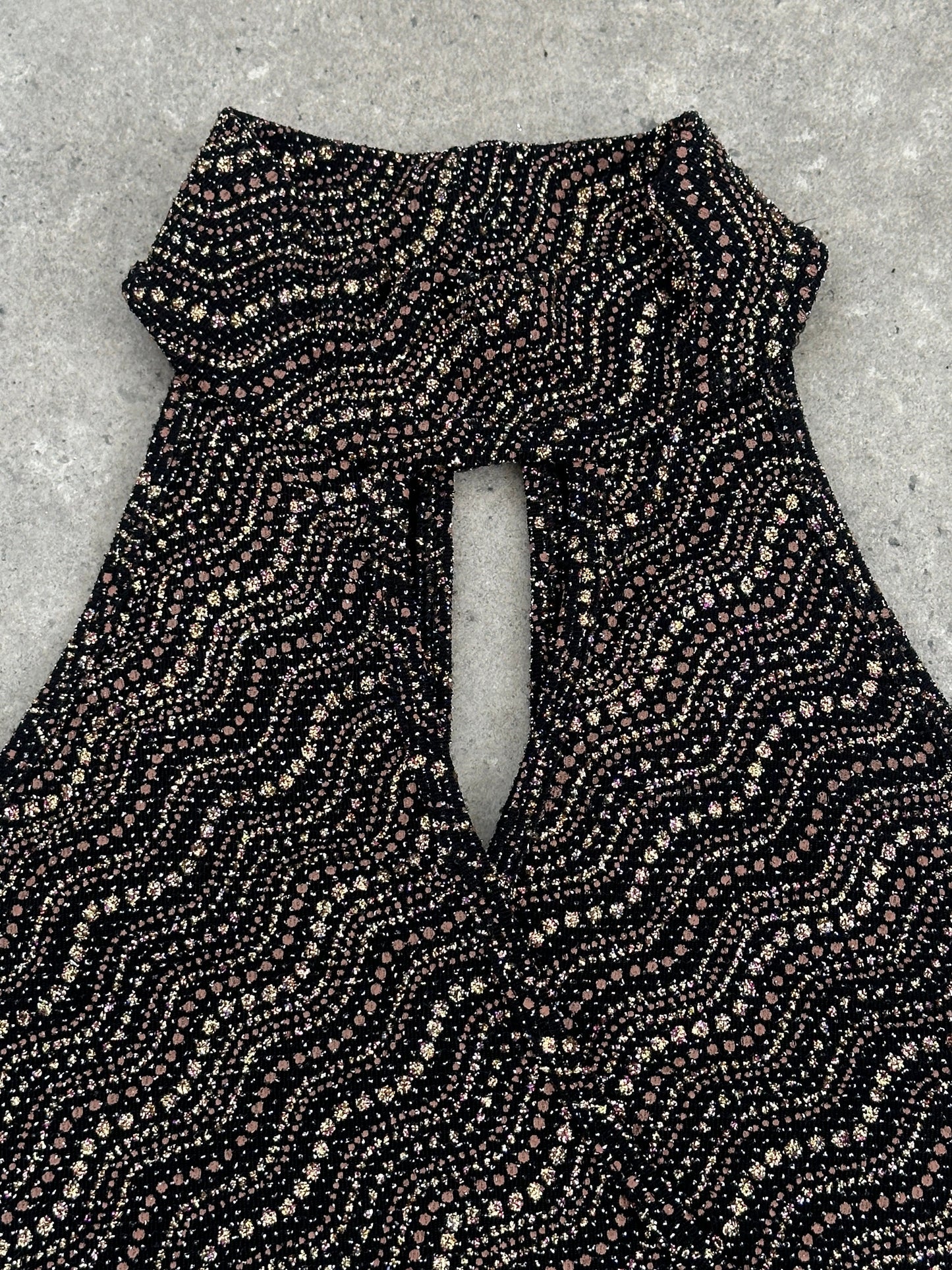 French Vintage Sleeveless Glittery High Neck Top - S