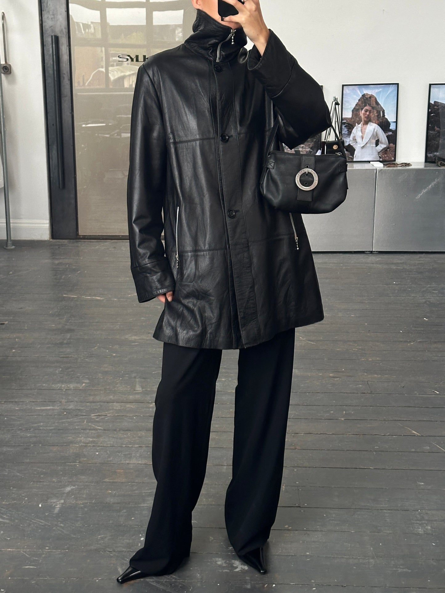 Conbipel 1990s Smooth Leather High Neck Coat - L/XL