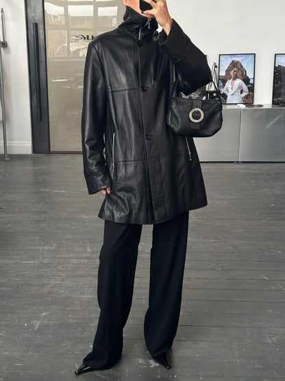 Conbipel 1990s Smooth Leather High Neck Coat - L/XL