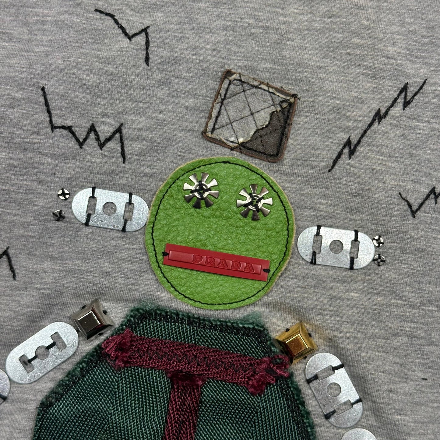 Prada FW04 Robot Logo Leather and Carabiner Appliqué T-shirt - S