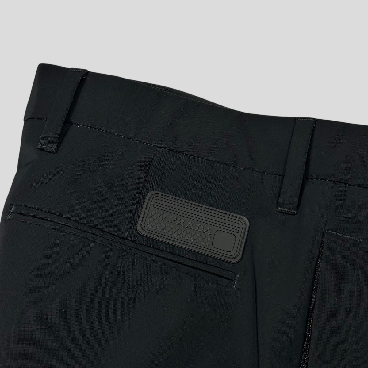Prada 2017 Rubberised Race Logo Strap Gabardine Nylon Trousers - IT50 (L) | W36, Black