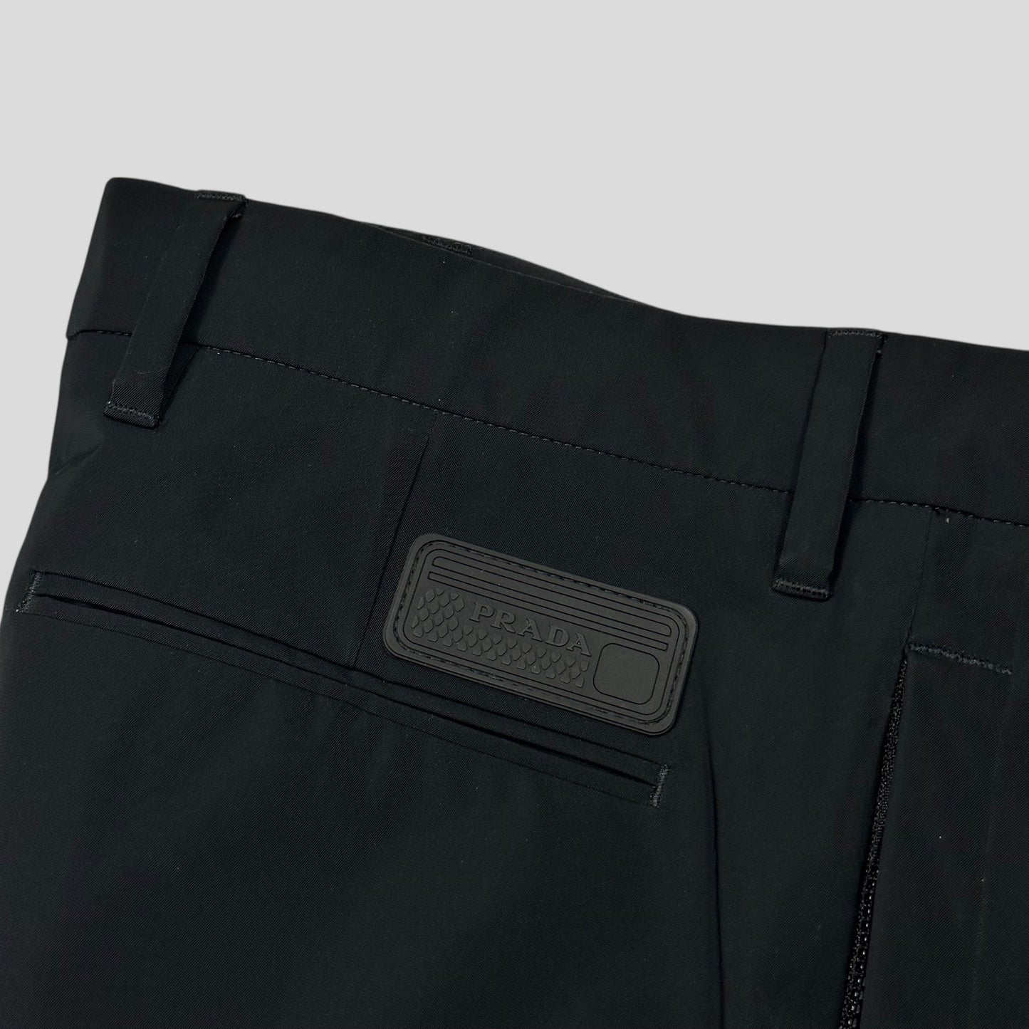 Prada 2017 Rubberised Race Logo Strap Gabardine Nylon Trousers - IT50 (L) | Default Title, Black
