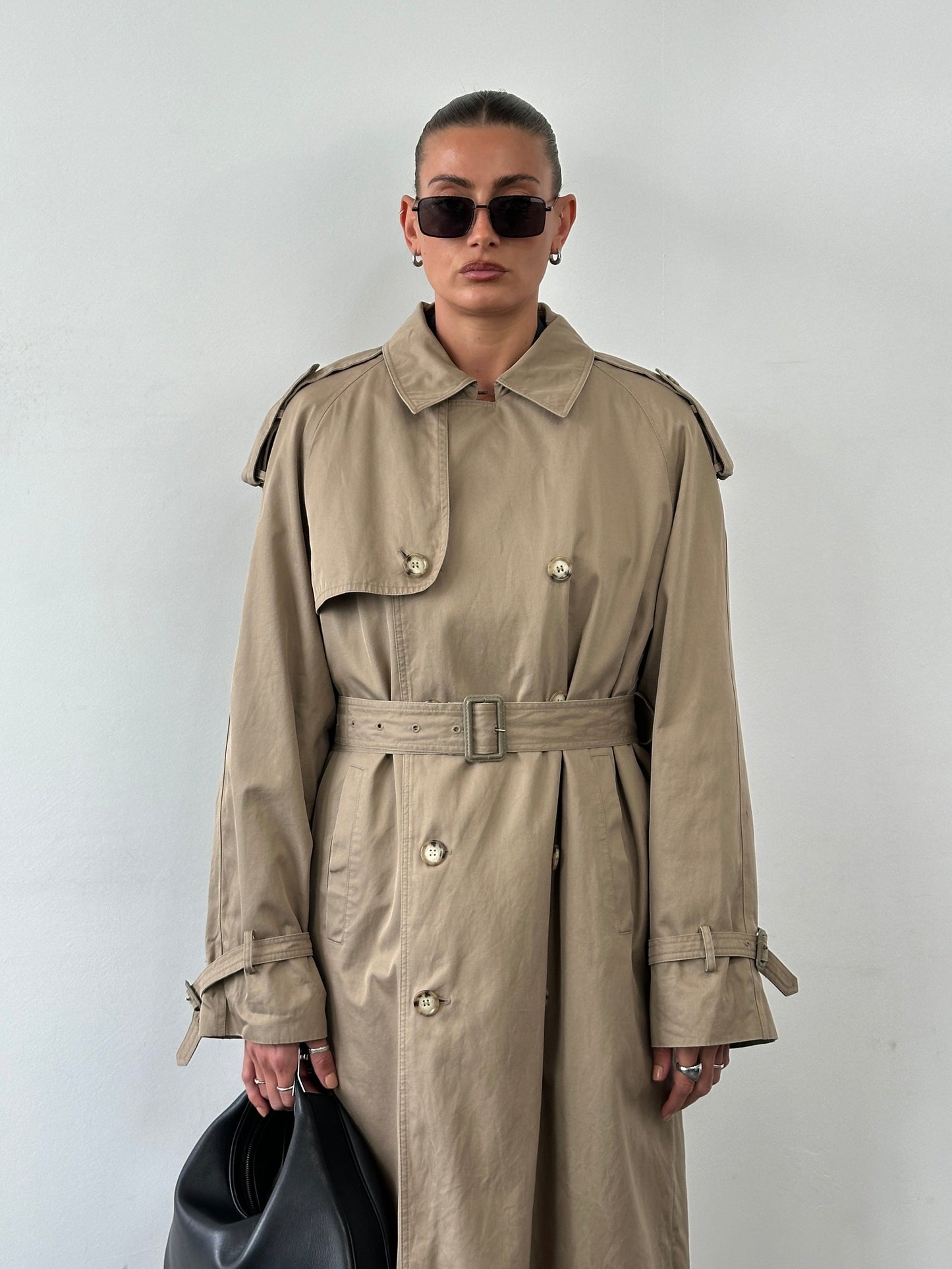 Yves Saint Laurent 80s Pure Cotton Double Breasted Belted Trench Coat - XL