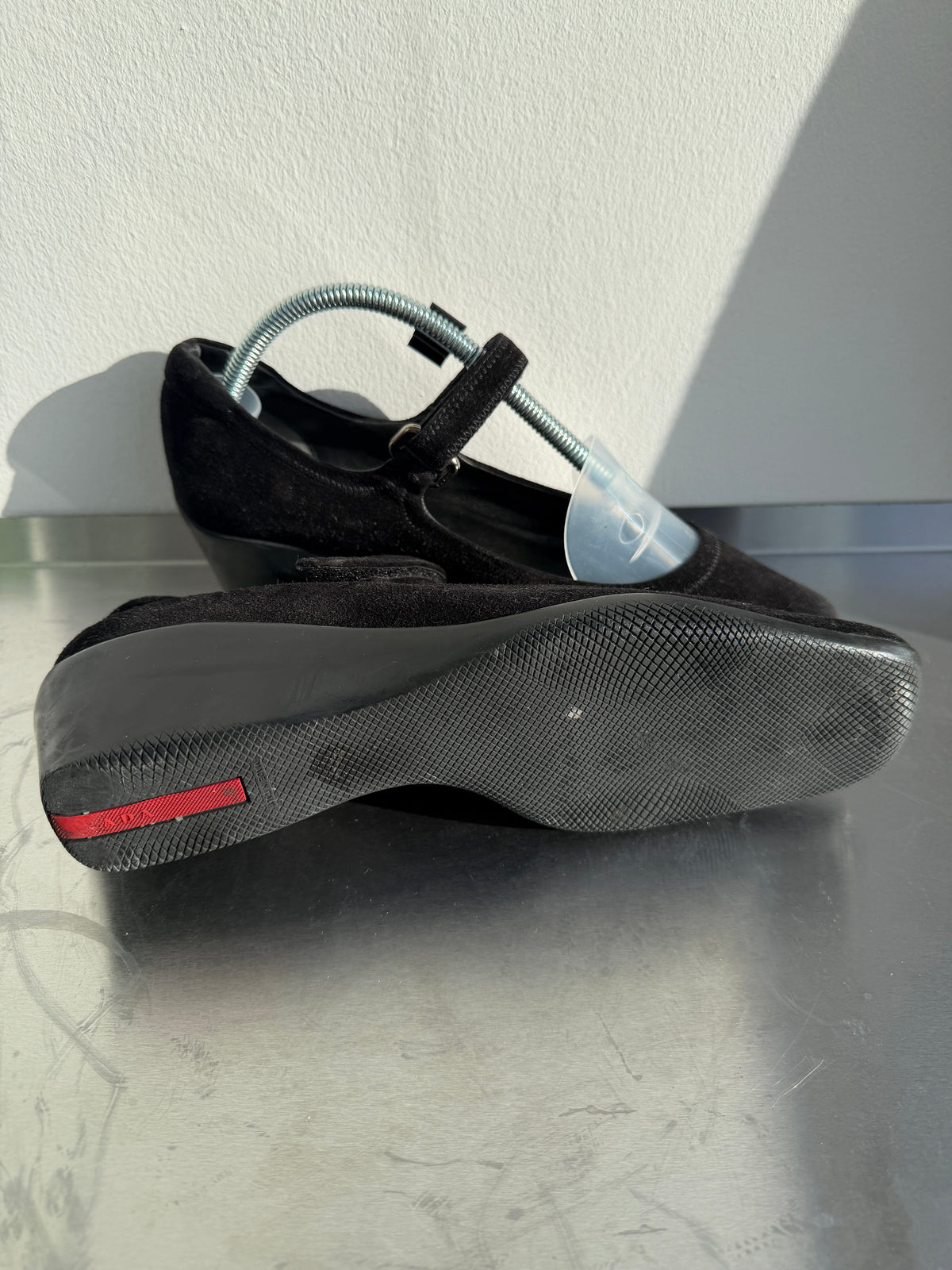 Prada Sport Suede Wedge Mary Janes | UK 37.5, Black