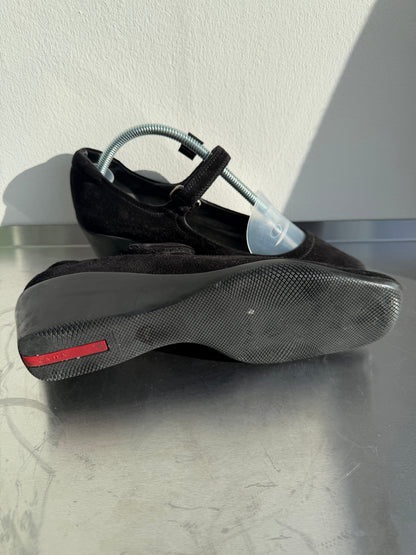 Prada Sport Suede Wedge Mary Janes | UK 37.5, Black