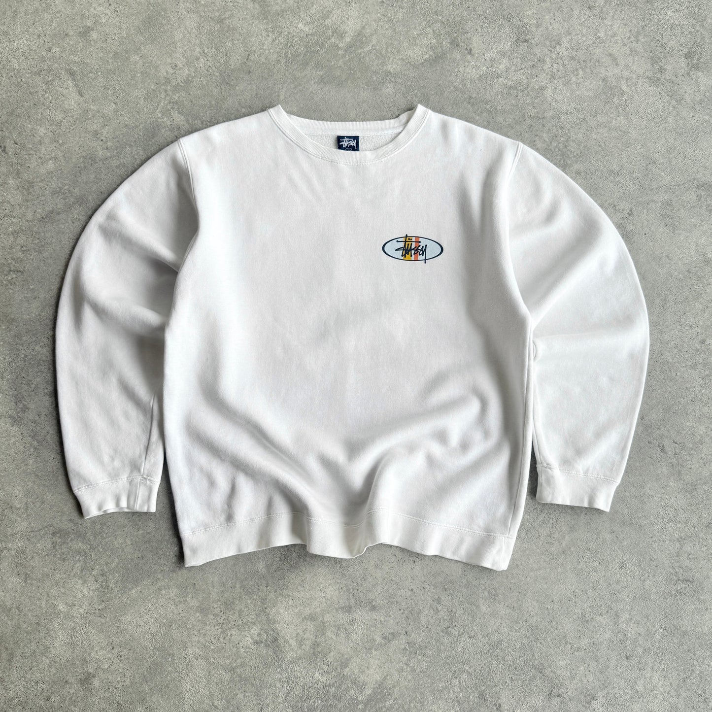 Stussy 1990s heavyweight graphic logo sweatshirt (L)