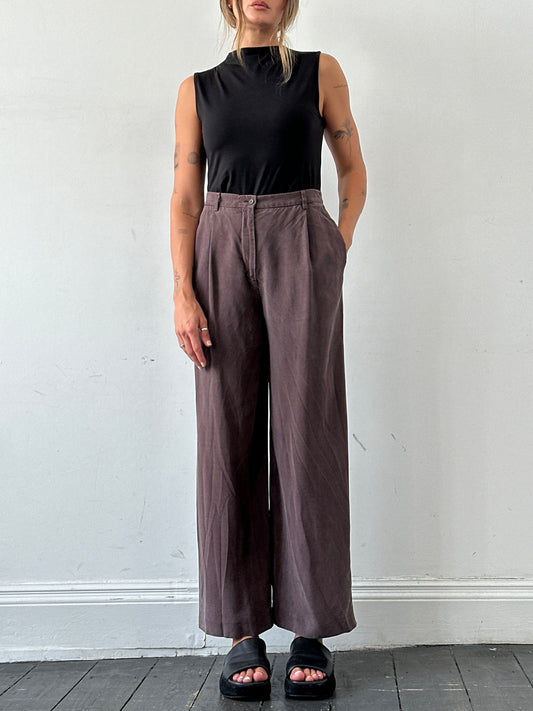 Max Mara Pure Silk Wide Leg High Waisted Trousers - W28