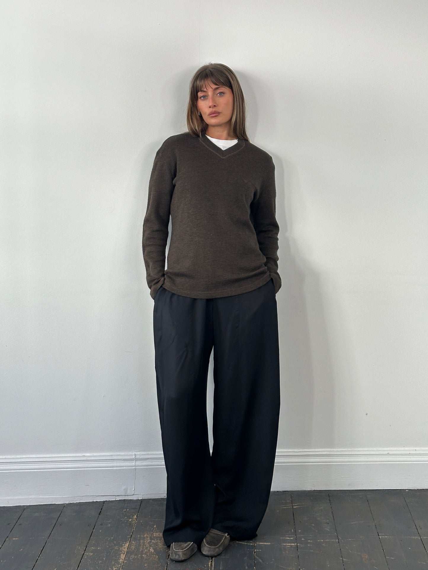 Armani Jeans 2000s Wool Logo V Neck Knitted Jumper - M