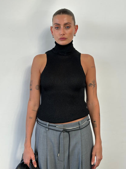 Vintage Sleeveless Roll Neck Top - M