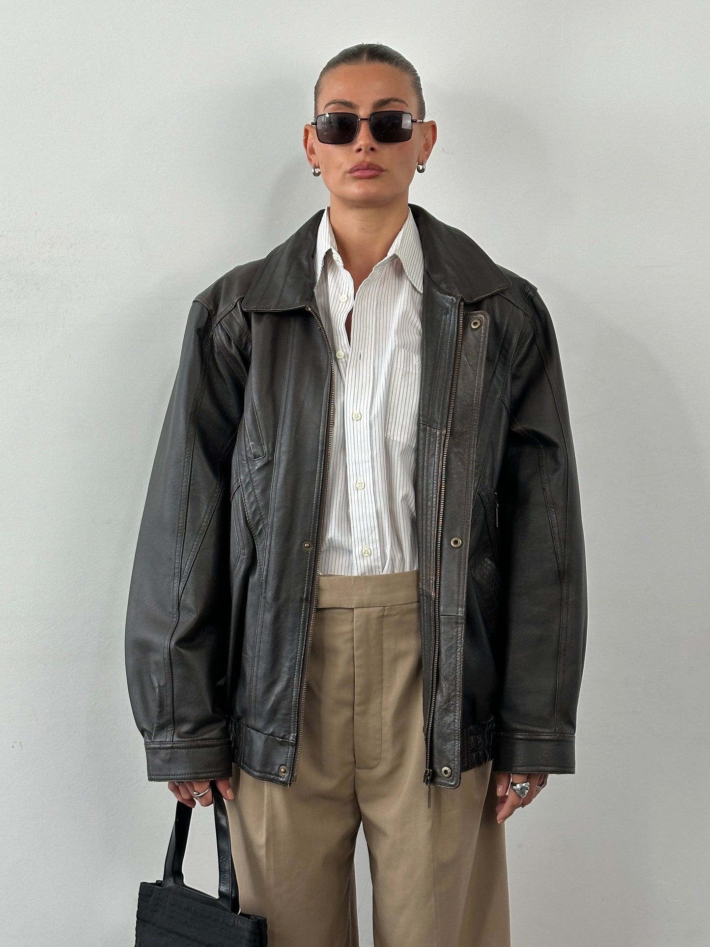 Vintage Leather Blouson Bomber Jacket - XL
