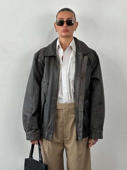 Vintage Leather Blouson Bomber Jacket - XL