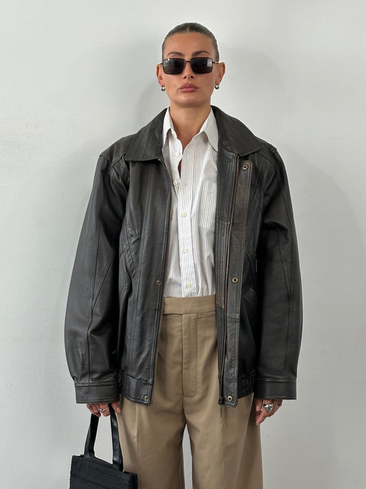 Vintage Leather Blouson Bomber Jacket - XL