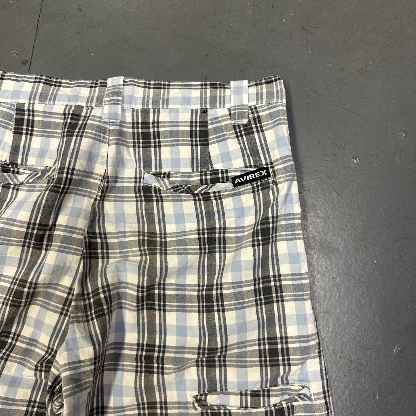 Avirex Plaid Shorts In Blue & White ( W30 ) - 1036 Emporium