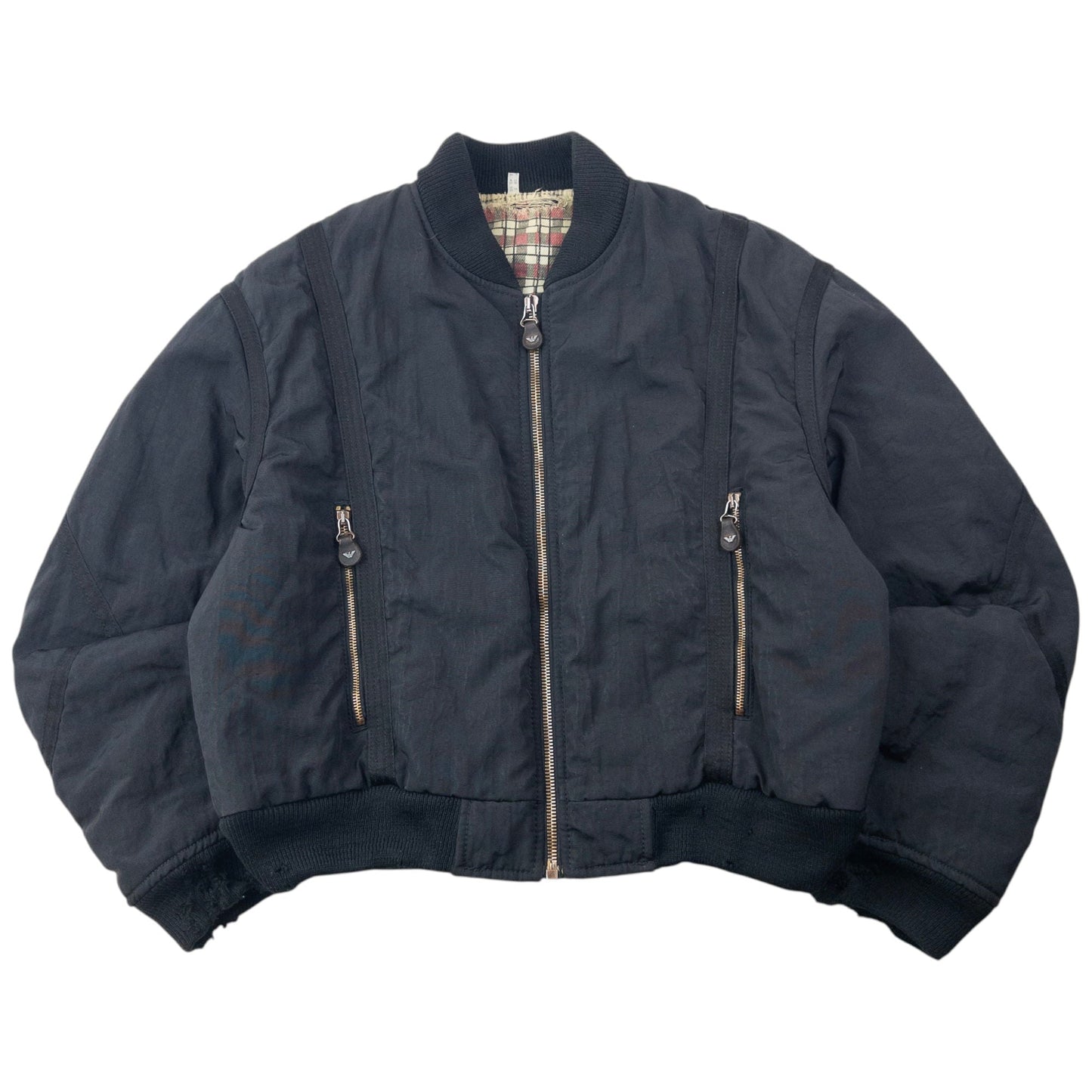 Vintage 90s Armani Jeans Ballistic Nylon Padded Bomber Jacket Size XL | XL, Black