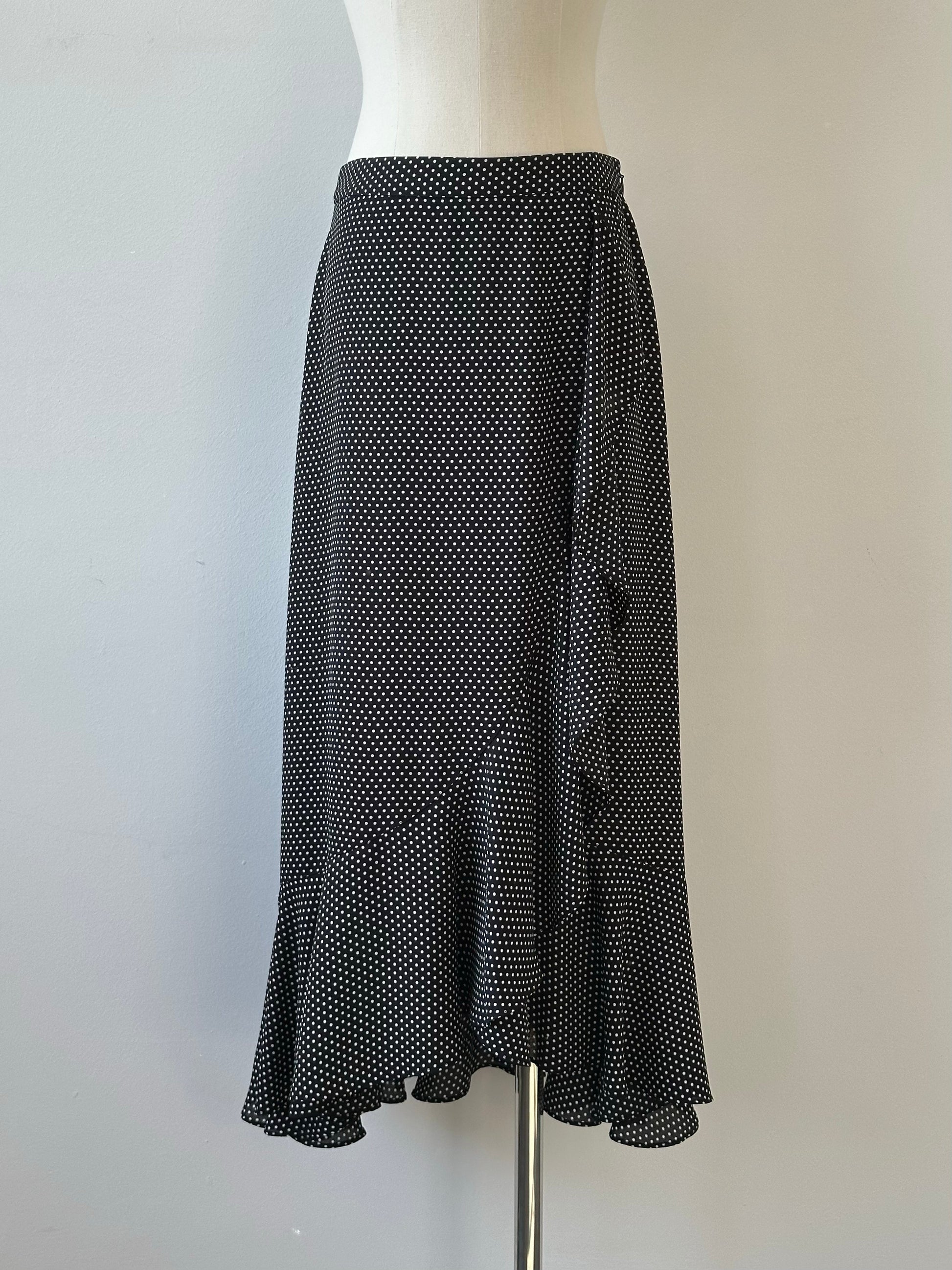 Vintage 2000s Polka Dot Ruffle Midi Skirt - W26