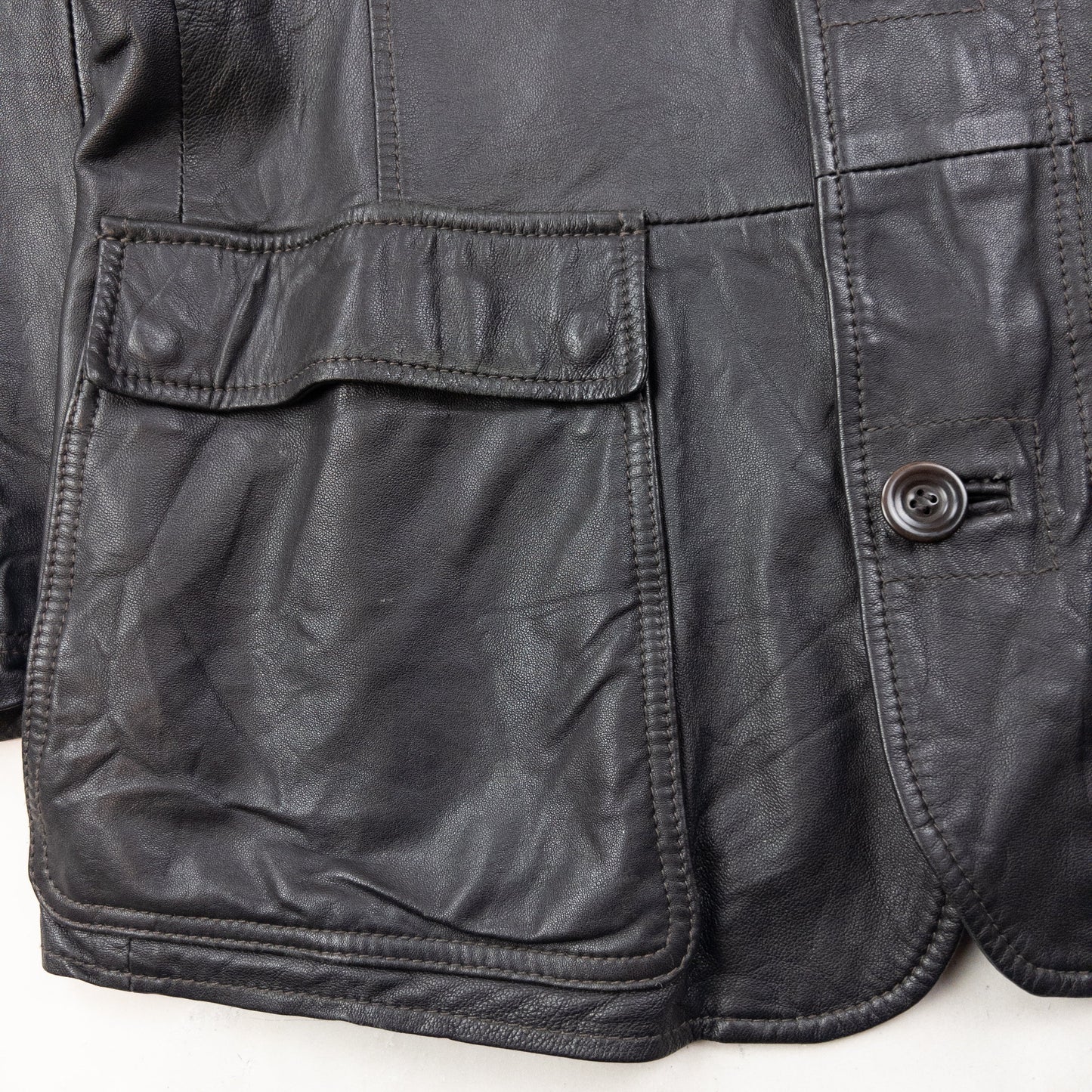 Vintage Armani Jeans Zip Up Leather Jacket Size M